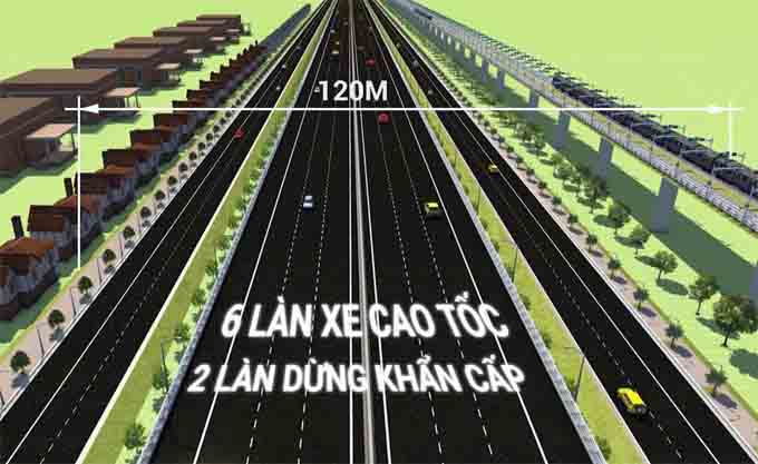 Cao tốc có 6 làn xe chạy, tốc độ thiết kế 100km/h