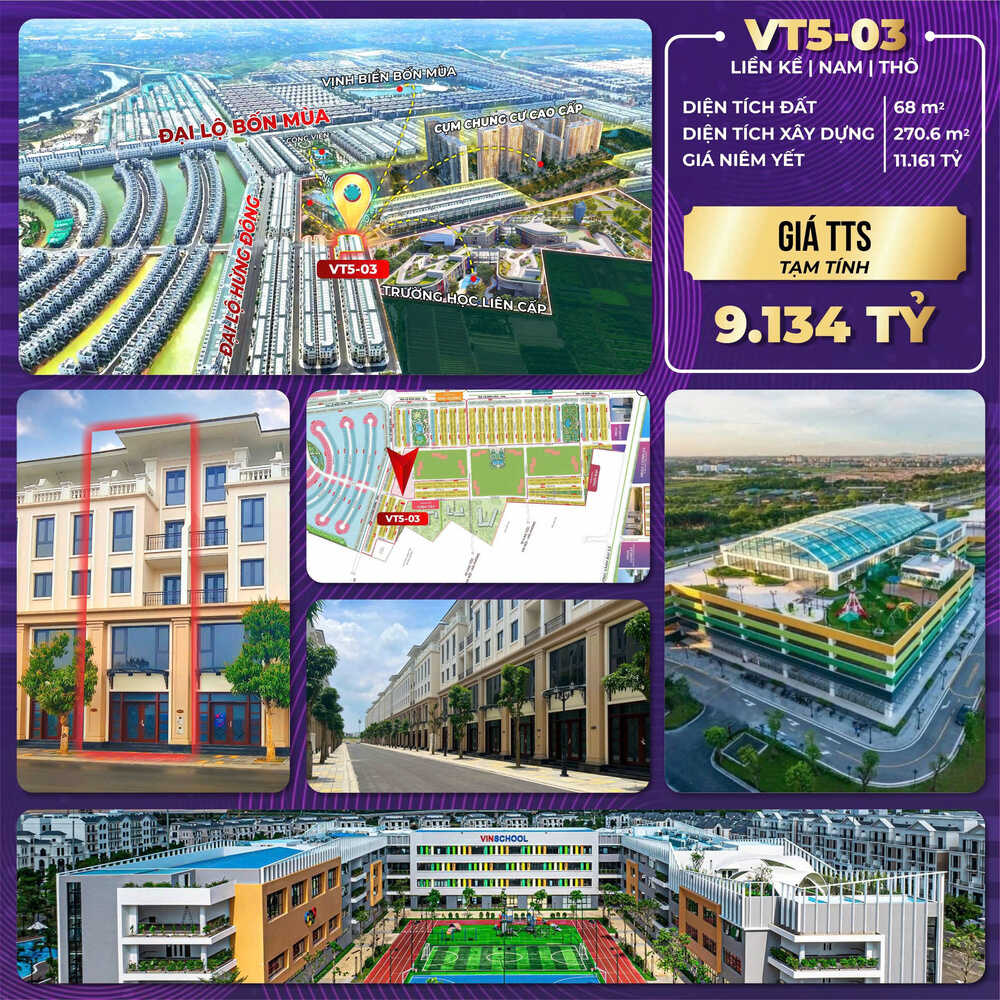 Liền kề VT5-03 Phân khu Vịnh Tây, Vinhomes Ocean Park 3